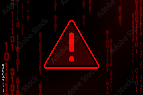 A warning sign on black background. Red, numeric digits are scattered across the canvas.
