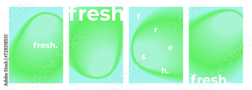 Fresh. Blurred stain. Set of abstract backgrounds with green color gradient shape on blue for creative graphic design. Vector illustration.