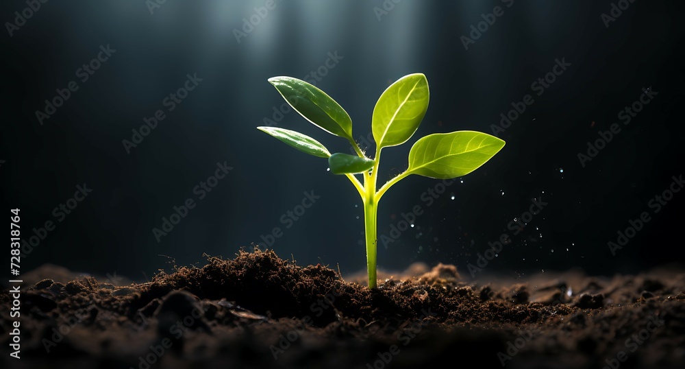 Small plant growing in garden with sunlight
