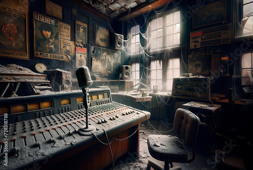 abandoned studio of a music radio station photo