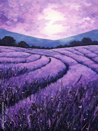 Moonlit Lavender Fields - Serene Purple Fields Under the Night Sky