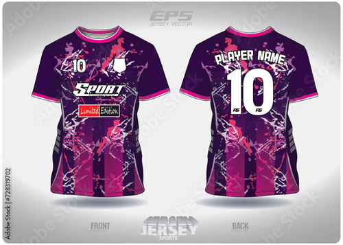 EPS jersey sports shirt vector.Pink purple paint salad pattern design, illustration, textile background for round neck sports t-shirt, football jersey shirt.eps