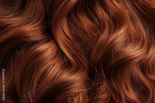 Close up view of a womans beautiful brunette hair. Wavy shiny curls. Hair colouring