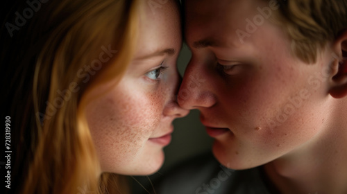 In a moment of profound passion, a young couple shares a soulful gaze