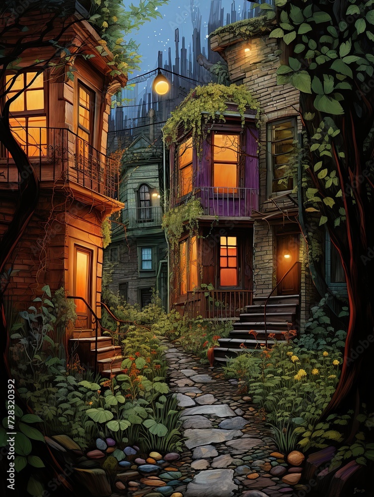 New York Brownstone Art Valley: City Alley Artistry in Picturesque Landscape