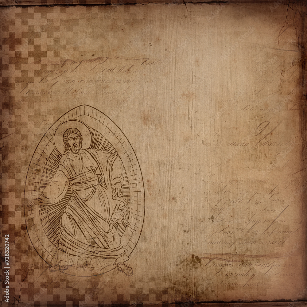 Orthodox religious background. Scrapbooking vintage paper design in Byzantine style