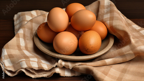 Brown eggs with cloth napkin