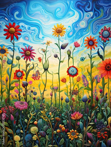 Psychedelic Groovy Patterns  Swirling Colors in Meadow