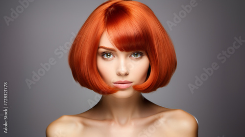 Beauty fashion model portrait red color hair