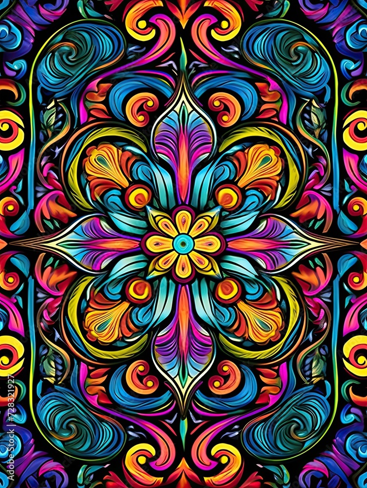 Psychedelic Groovy Patterns: Rustic Wall Decor - Colorful Hippie Blend