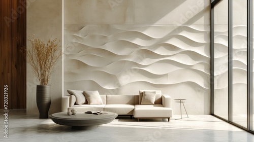 A contemporary interior wall with textured gypsum finish, resembling delicate...