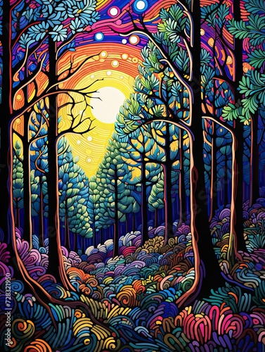 Psychedelic Groovy Patterns: Tree Line Forest Edge Artwork in Swirls © Michael