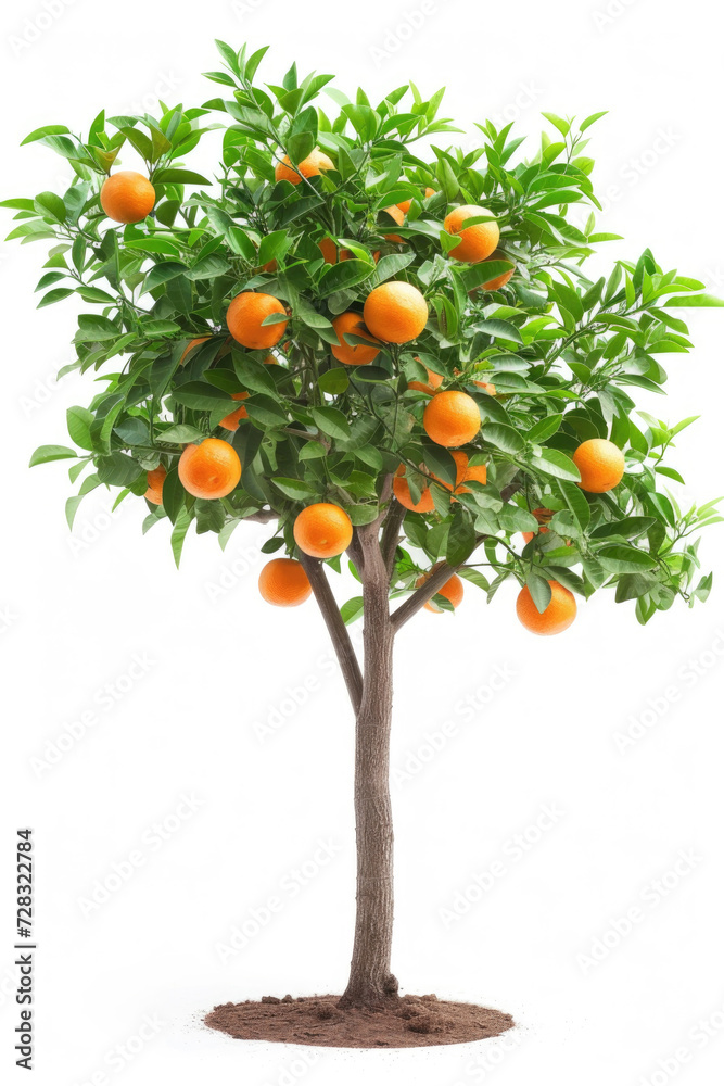 Tangerine tree with fruits isolated on white background