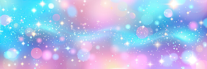 Deken met foto Eenhoorn Abstract blurred bokeh light background , blue unicorn background. Pastel watercolor sky with glitter stars and bokeh. Fantasy space galaxy with holographic texture. banner poster template  © Planetz