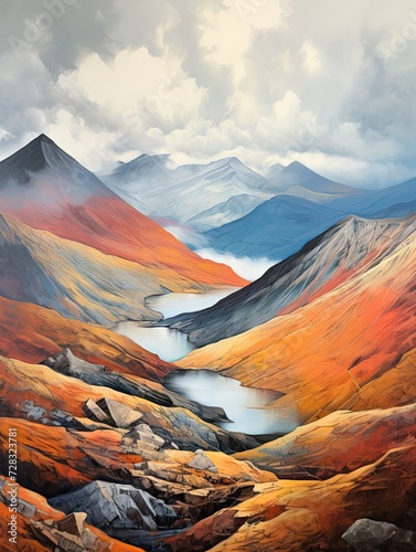 Scottish Highland Art: Majestic Munros in a Breathtaking Mountain Landscape
