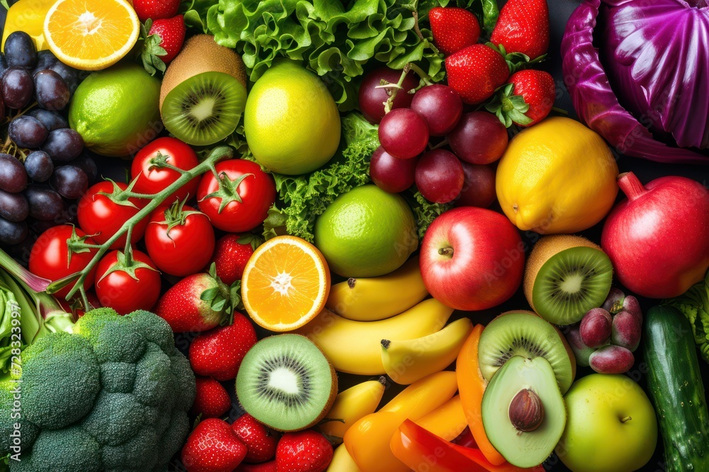 Assortment of Fruits and Vegetables Background 