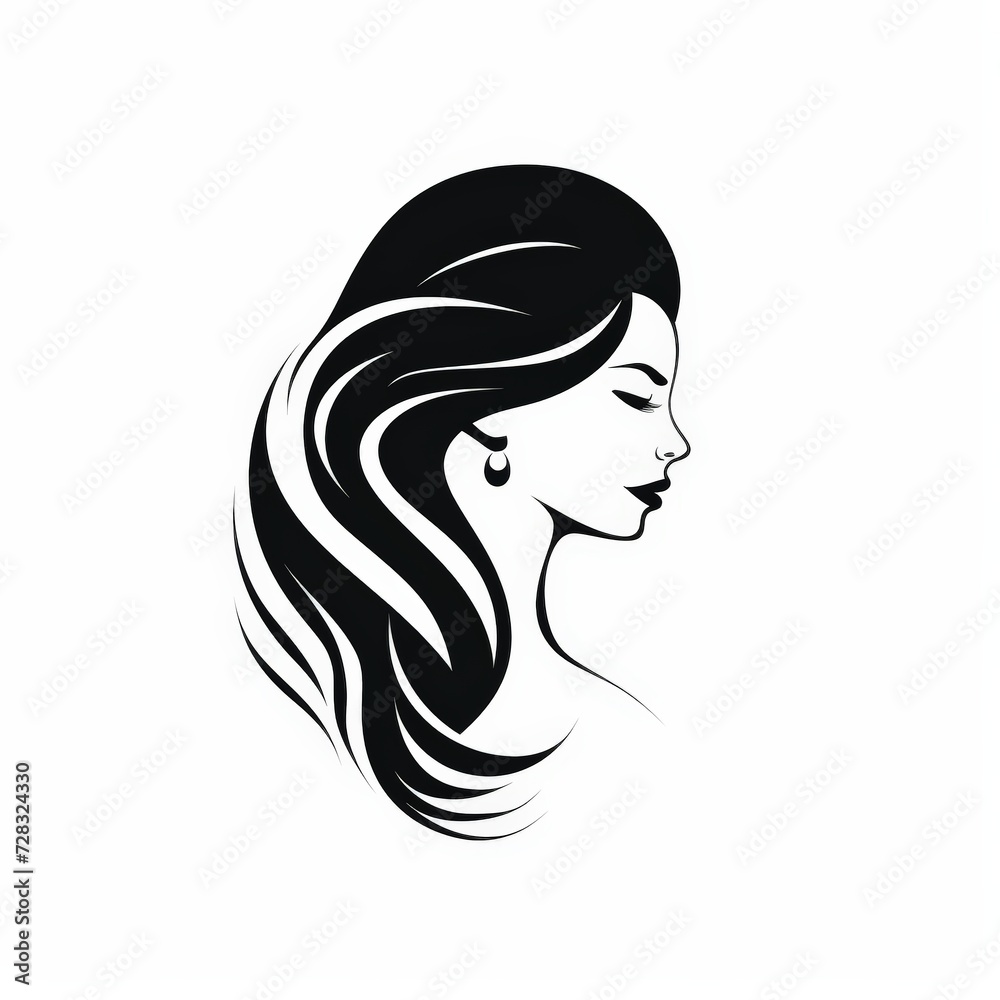 silhouette of a woman with hair Flat vector logo no colour