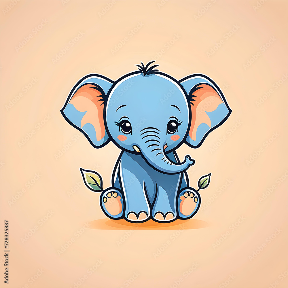 Cute Baby Elephant. Flat Design. Logo. Mascot. Adorable. Graphic. Branding. Cartoon. Character. Minimalist. Icon. Simple. Creative. Whimsical. AI Generated.