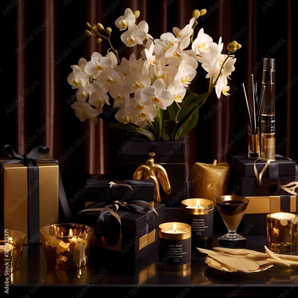 Elegant Interior Decoration with Orchids and Gifts