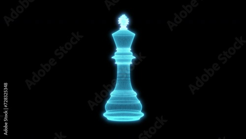 Neon Blue Chess King 4k glowing 3d Hologram loop animation
