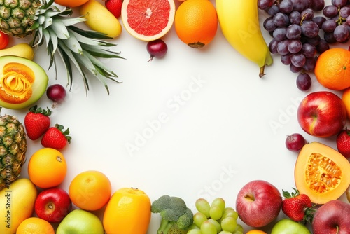 Fruits and Vegetables Frame. White Copy Space.  © Straxer