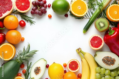 Fruits and Vegetables Frame. White Copy Space.