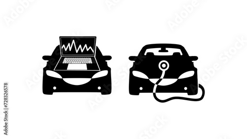 Car diagnostics emblem, black isolated silhouette