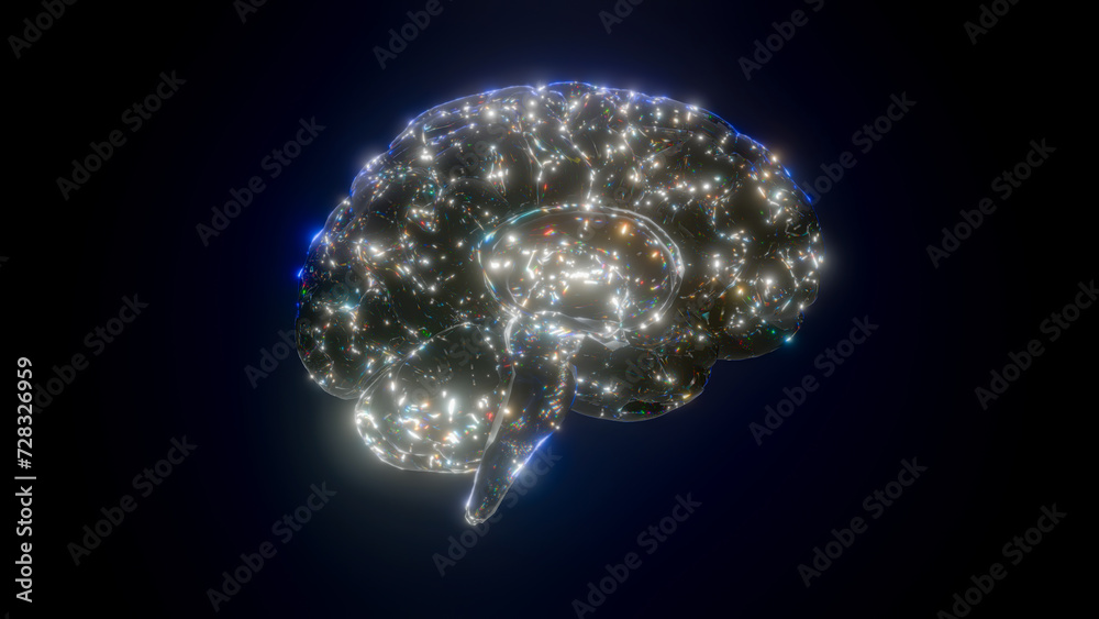 Brain digital. Neuron connections. Futuristic medical technology concept. 3D Render.
