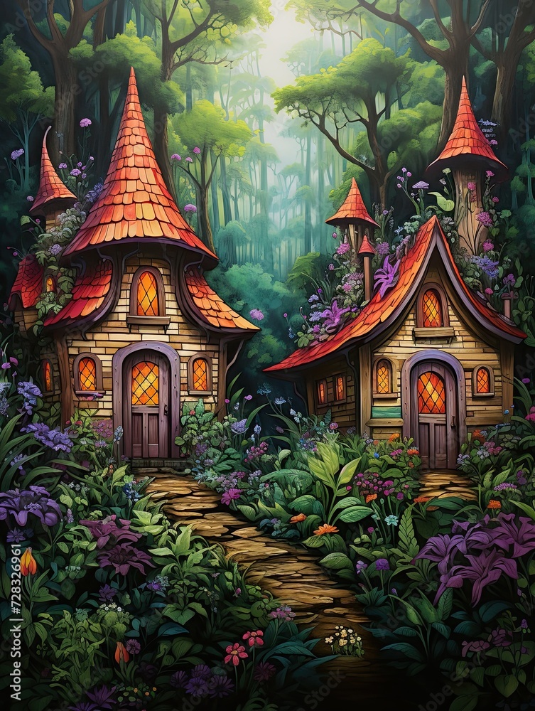 Whimsical Fairytale Cottages: Enchanting Forest Wall Art