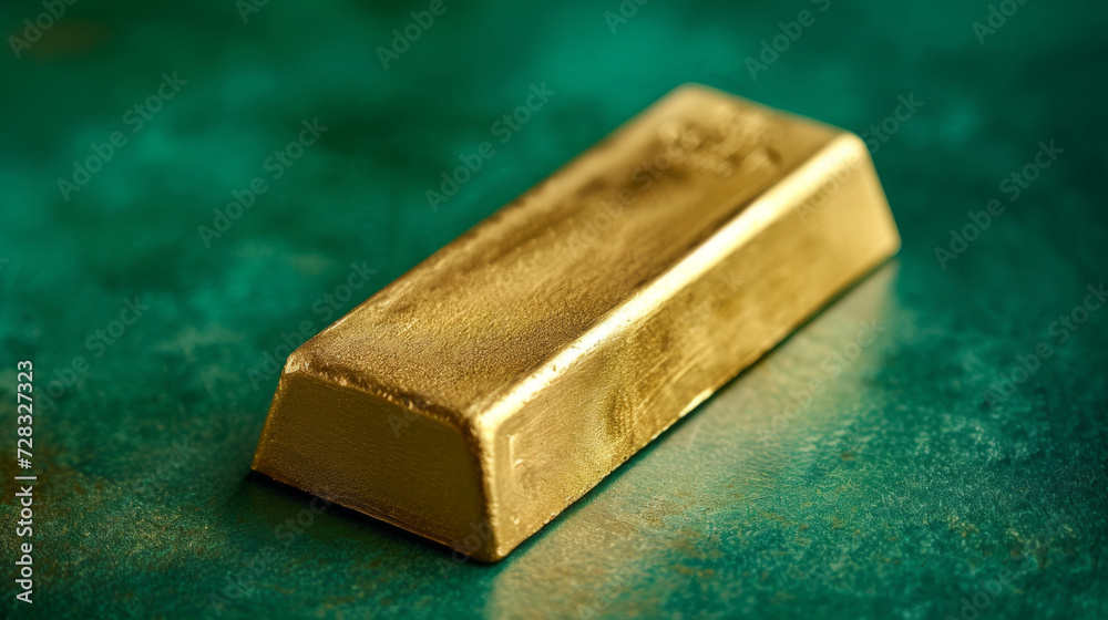 Gold bar on green background. Financial and investment concept Gold bar on green background. Financial and investment concept