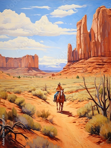 Wild West Cowboy Art: Acrylic Landscape Paintings - Immersive Cowboy Scenes Depicted with Vibrant Colors