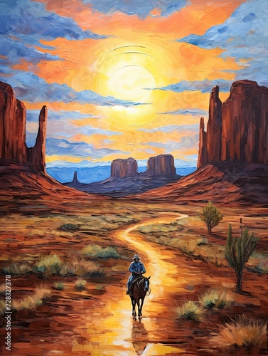 Wild West Cowboy Art: Acrylic Landscape Paintings of Cowboy Scenes