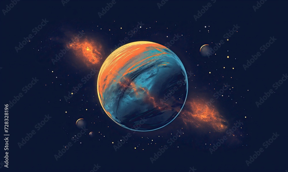 Abstract image of planets on a dark background.
