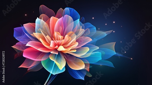 Vibrant abstract: transparent colorful flowers in digital technology concept #728328172