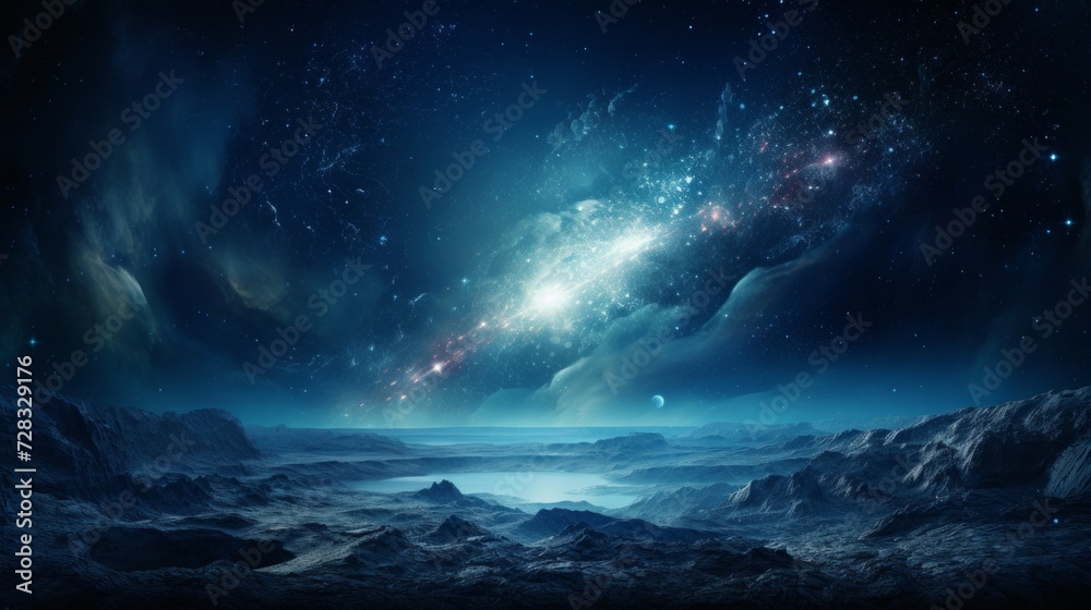 A serene cosmic landscape with a solitary, distant supernova illuminating the dark expanse.