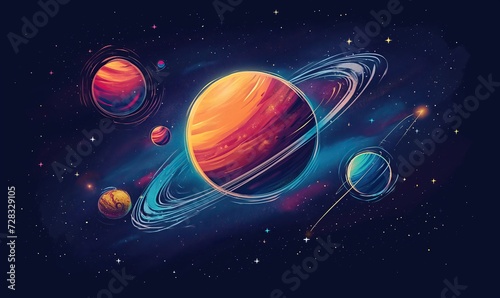 Abstract image of planets on a dark background.