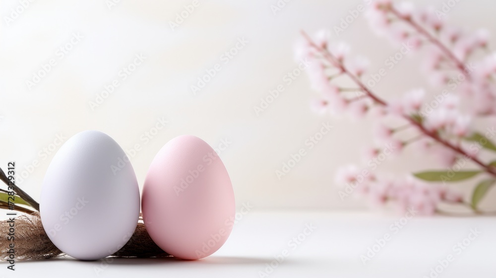 A serene Easter background with a single, delicately painted egg resting on a soft pastel surface.