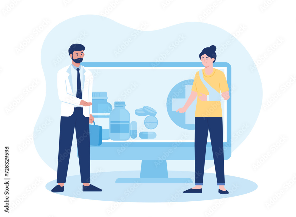 The doctor prescribes medication to the patient concept flat illustration