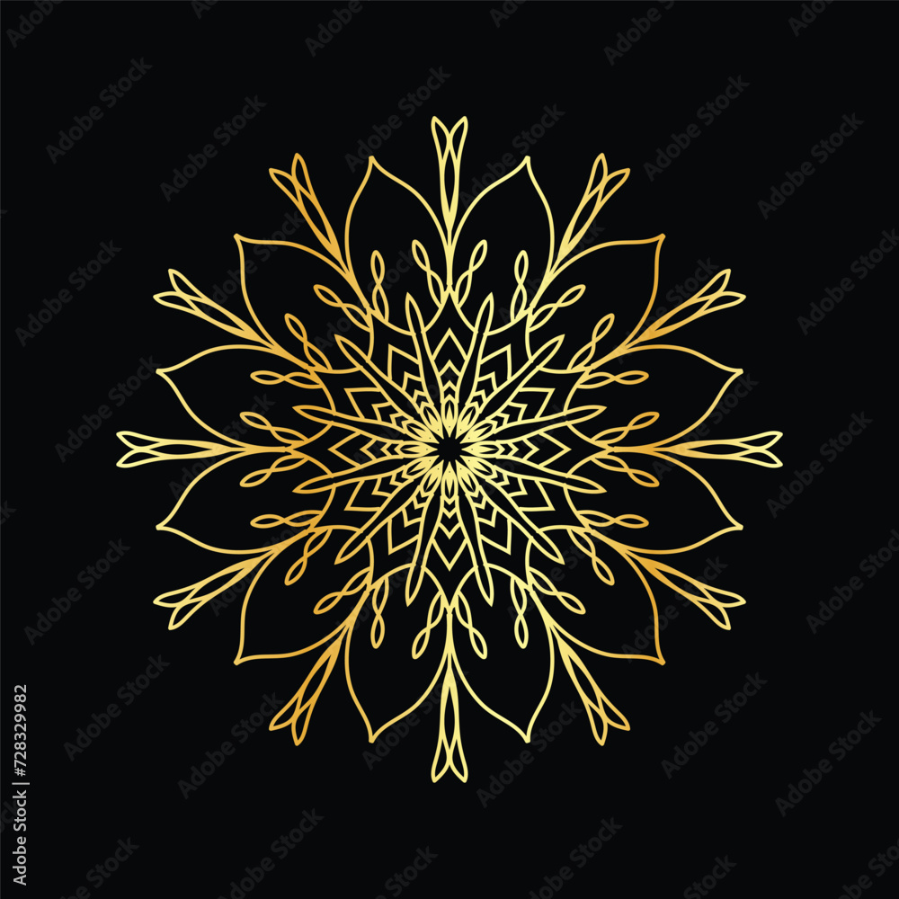 Golden mandala on a black background, vector illustration. Golden mandala on a black background, vector illustration.