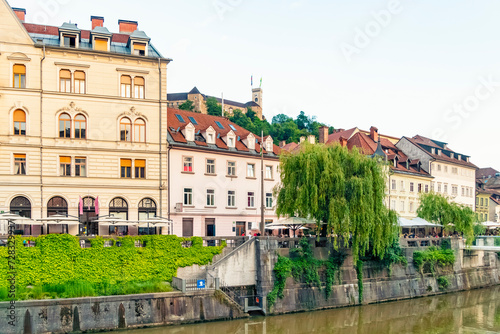 Slovenia, Ljubljana, Buildings along Ljubljanica rive canal photo