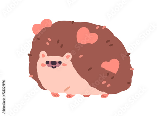 Cute hedgehog carrying hearts, love valentines in spikes. Happy funny adorabl...