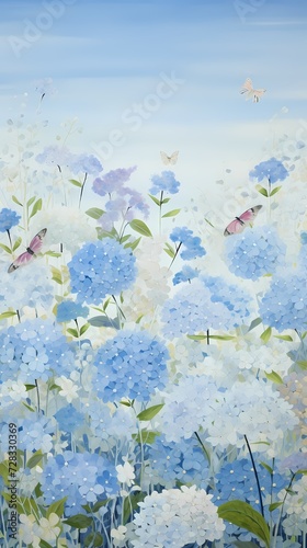 sweet romantic blue hydrangea flower painting style illustration © Wipada
