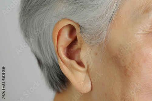 耳が遠い・聞き取りづらいに悩むおばあさんの耳（難聴・聴力低下・補聴器）