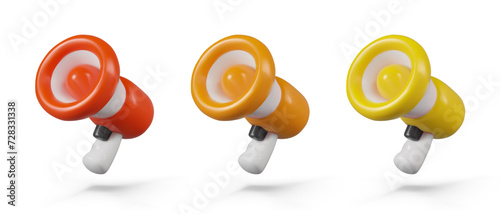 Set of realistic loudspeakers of red, orange, yellow color