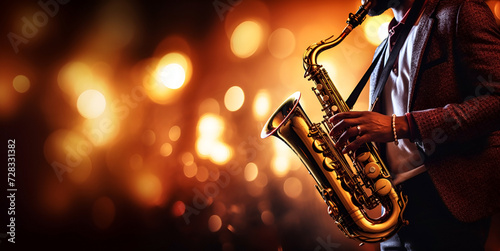 International jazz day and World Jazz festival. Saxophone, music instrument played by saxophonist player musician photo
