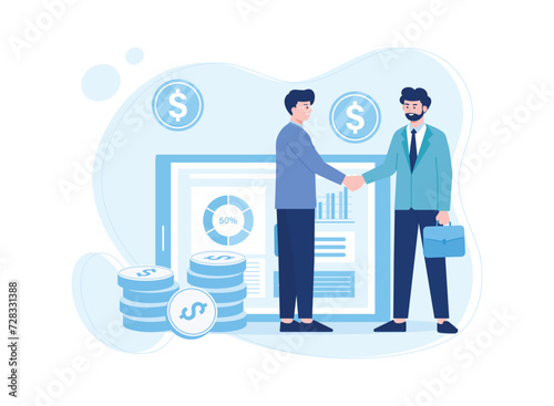 two business people making money investment agreement concept flat illustration