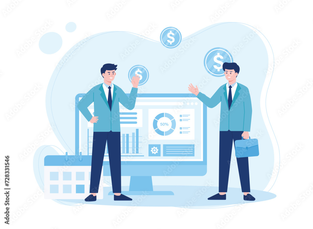 two business people communicating discussing business growth concept flat illustration two business people communicating discussing business growth concept flat illustration