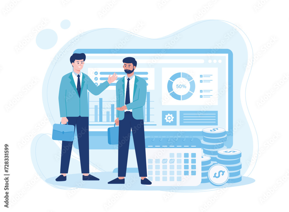 two business people communicating discussing business growth concept flat illustration