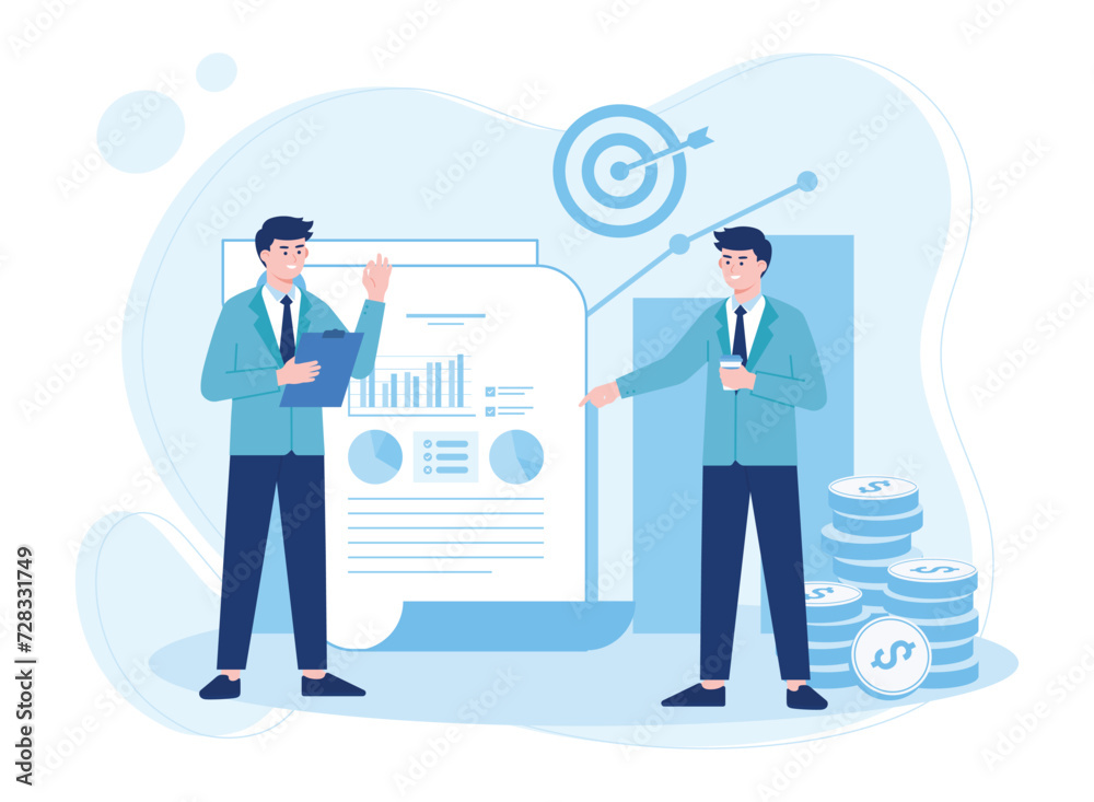 two business people analyzing business strategy growth concept flat illustration two business people analyzing business strategy growth concept flat illustration