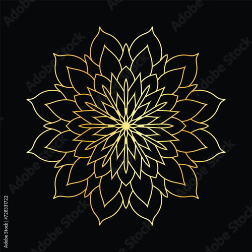 Golden mandala on a black background, vector illustration.